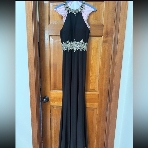 Eureka Black Halter Neck Gown with Jewels - Picture 1 of 8